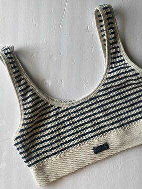 Lucky Brand Navy and Cream Ribbed Striped Tank